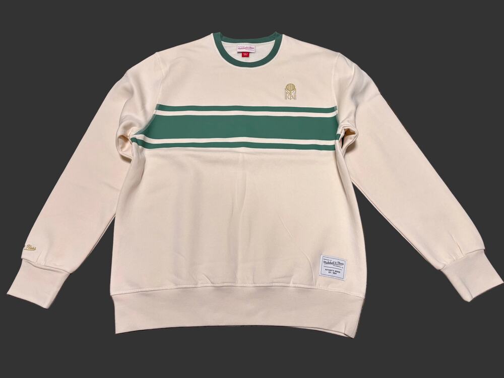 Mitchell & Ness Branded Sports Sweater Fleece Cream Green Men’s Large L New NWOT